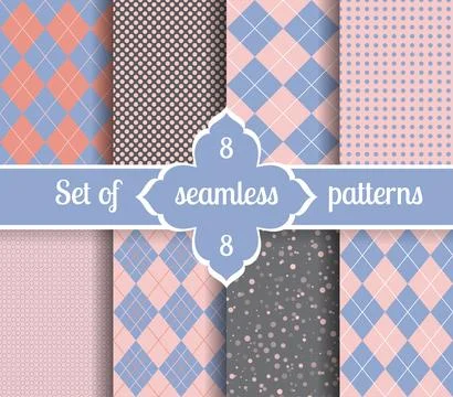 Set rose quartz and serenity geometric Patterns. 2016 colors of the year Stock Illustration