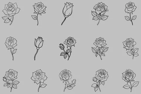 A set of rose vector art silhouettes Stock Illustration
