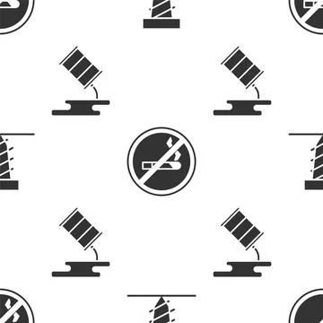 Set Rotating drill digging a hole, No Smoking and Barrel oil leak on seamless Stock Illustration