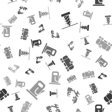 Set Rotating drill digging a hole, Wrecked oil tanker ship, Oil railway cistern Stock Illustration
