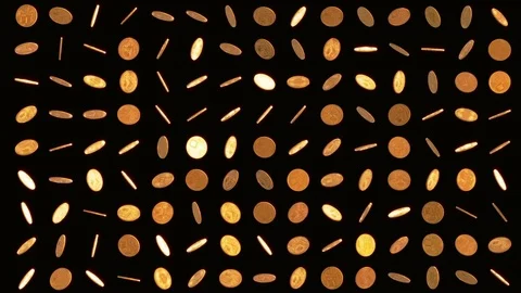 Set of rotating golden bitcoin on black background. Stock Footage 84822331