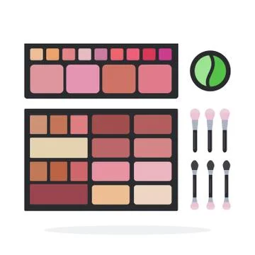 Set rouge and eye shadows for makeup vector flat material design isolated object Stock Illustration