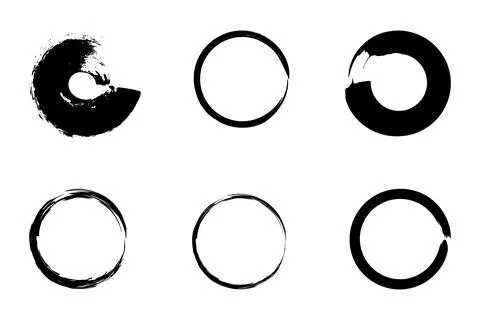 A set of rough circle brush strokes and frames in vector form. Stock Illustration
