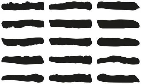 Set of rough hand-drawn horizontal lines. Collection of vector brushes Stock Illustration