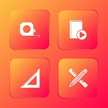 Set Roulette construction, Audio book, Triangular ruler and Crossed and pencil Stock Illustration