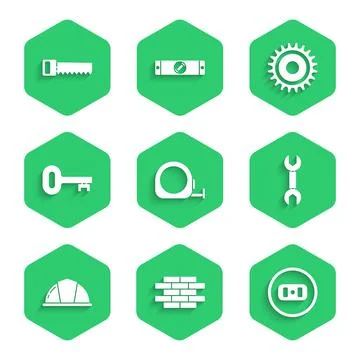 Set Roulette construction, Bricks, Electrical outlet, Wrench spanner, Worker Stock Illustration