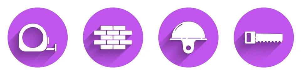 Set Roulette construction, Bricks, Worker safety helmet and Hand saw icon with Stock Illustration