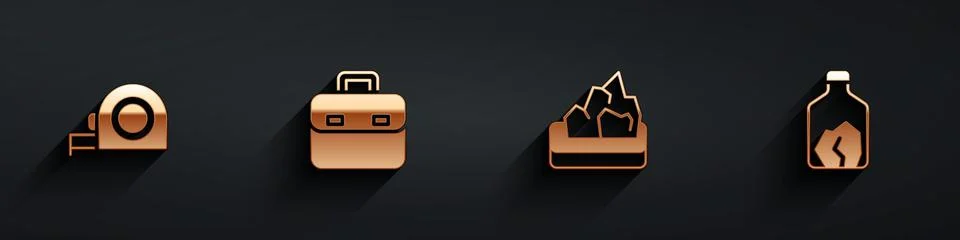Set Roulette construction, Briefcase, Ore mining and icon with long shadow Stock Illustration
