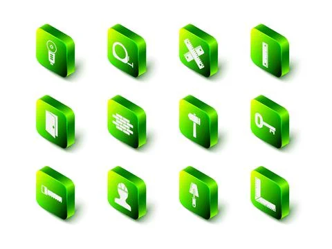 Set Roulette construction, Crossed ruler, Ruler, Old key, Corner, Hammer, Trowel 스톡 일러스트