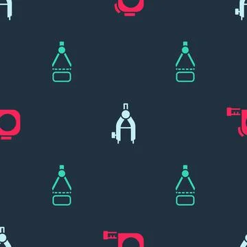 Set Roulette construction, Drawing compass and on seamless pattern. Vector Stock Illustration