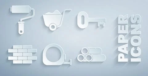 Set Roulette construction, Old key, Bricks, Industry metallic pipe, Shovel and 스톡 일러스트