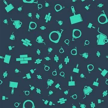 Set Roulette construction, Putty knife, Bricks and Shovel on seamless pattern Stock Illustration