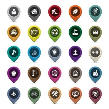 Set of round 3d map pointers Stock Illustration