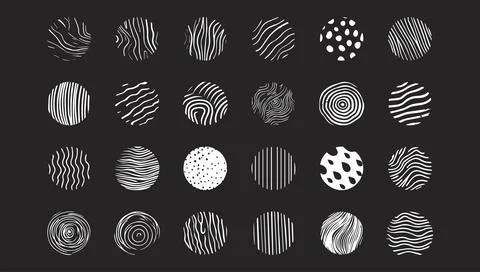 Set round abstract black and white backgrounds or patterns. Hand drawn dood.. Stock Illustration