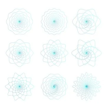 Set of round abstract guilloche elements on white background. Rosettes for Illustrazione stock