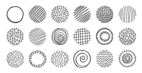 Set of round abstract line black backgrounds or doodle patterns. Stock Illustration