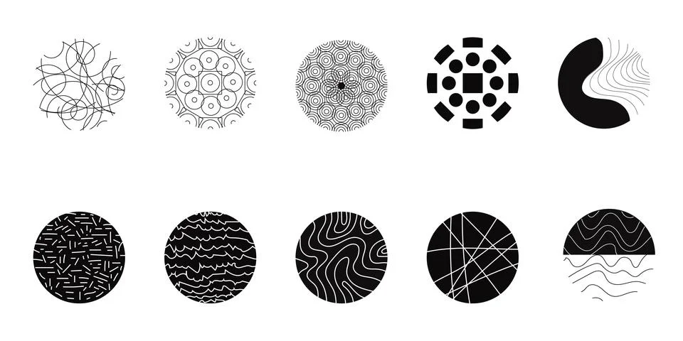Set of round abstract patterns. Abstract patterned icon set. Stock Illustration