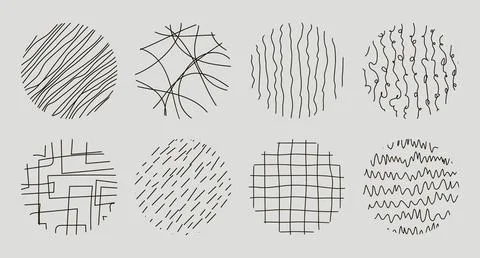 Set of round Abstract Patterns. Hand drawn doodle shapes. Spots, Curves, Line 스톡 일러스트