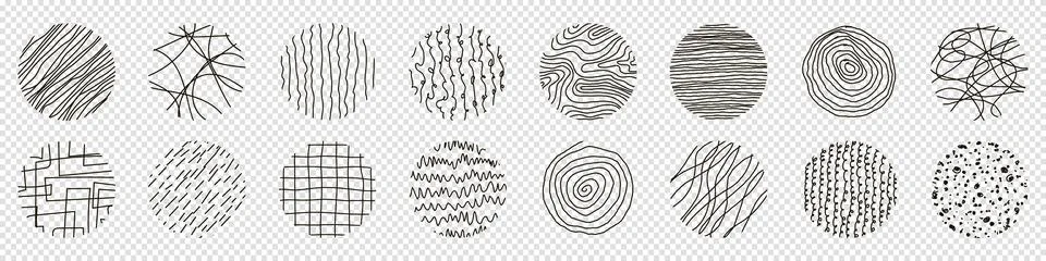 Set of round Abstract Patterns. Hand drawn doodle shapes. Spots, Curves, Line 스톡 일러스트