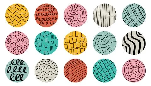 Set of round abstract round avatars with black textured patterns. Hand draw.. 스톡 일러스트