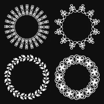Set of round and circular decorative patterns for design frameworks. Stock Illustration