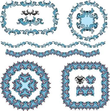 Set of round and oval frames and vintage design elements Stock Illustration