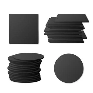 Set of round and square black beer cup coasters a vector realistic illustrati Stock Illustration