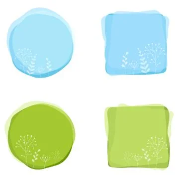 Set of round and square decorative badges with abstract florals. Design eleme Stock Illustration