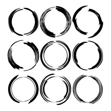 Set of round black frames. Empty circlular borders. Vector illustration. Stock Illustration