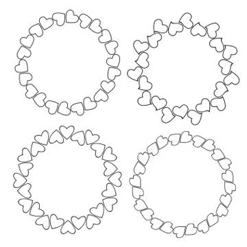 Set of round border with hearts for design romantic wedding card, stock vecto Stock Illustration