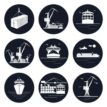 Set of Round Cargo Icons Stock Illustration