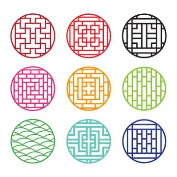 Set of round Chinese pattern window frame Stock Illustration