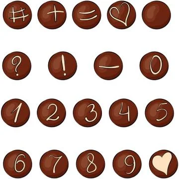Set of round chocolate sweets with numbers Illustrazione stock