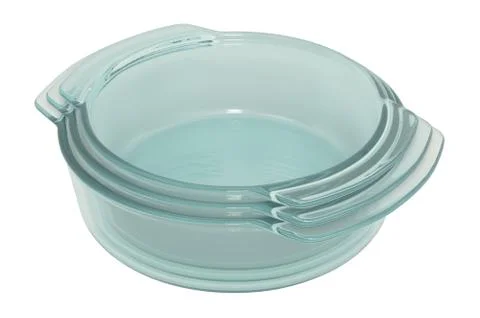 Set of round clear glass baking dishes, 3D rendering Illustrazione stock