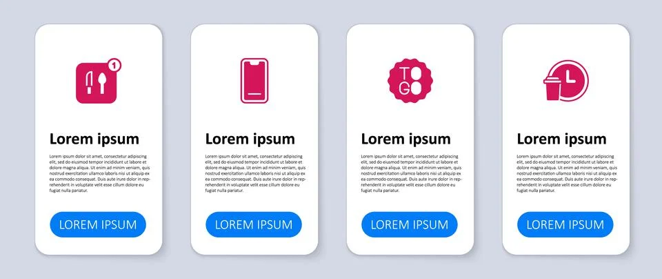 Set Round the clock delivery, Coffee cup to go, Food ordering on mobile and Ilustração Stock