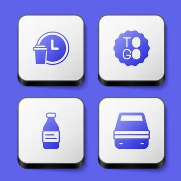 Set Round the clock delivery, Coffee cup to go, Bottle water and Lunch box icon Stock Illustration
