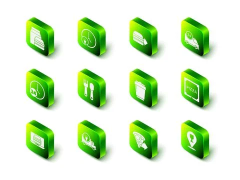 Set Round the clock delivery, Online ordering burger, Fast by car, Pizza card Stock Illustration