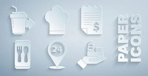 Set Round the clock delivery, Paper or financial check, Online ordering and Illustrazione stock