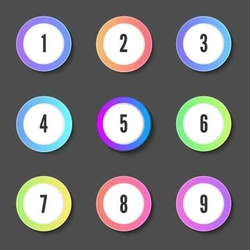 Set of round color numeric badges or buttons for websites design Stock Illustration