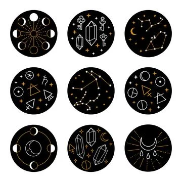 Set of Round Cosmic Stickers Иллюстрация