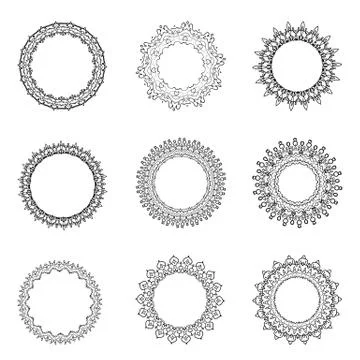 Set of round decorative Borders. Hand drawn design elements for Graphic Desig Illustrazione stock