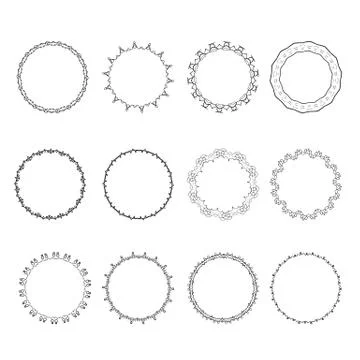 Set of round decorative borders. Vector illustration. Stock Illustration
