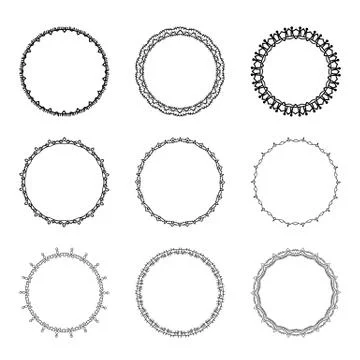 Set of round decorative borders. Vector illustration. Stock Illustration
