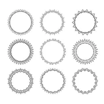 Set of round decorative borders. Vector illustration. Stock Illustration
