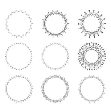 Set of round decorative borders. Vector illustration. Illustrazione stock