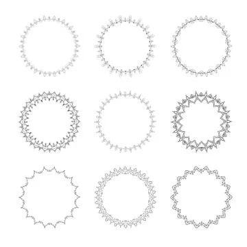 Set of round decorative borders. Vector illustration. Stock Illustration