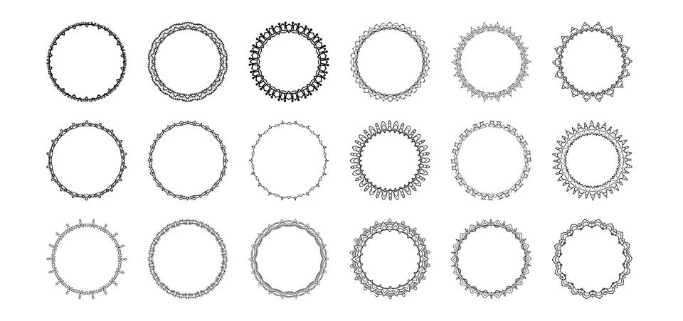 Set of round decorative borders. Vector illustration. Stock Illustration