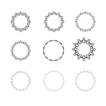 Set of round decorative borders. Vector illustration. Stock Illustration