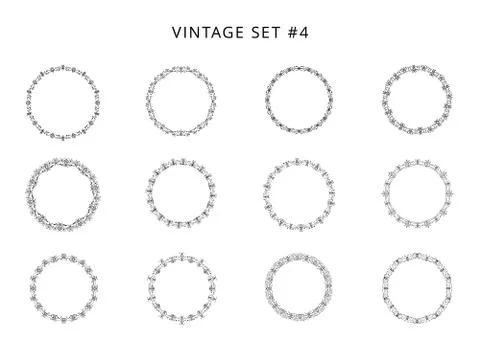 Set of round decorative frames. collection of black elements for bounding box Stock Illustration