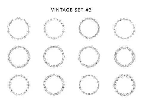 Set of round decorative frames. Kit of black elements for bounding box. Vinta Illustrazione stock